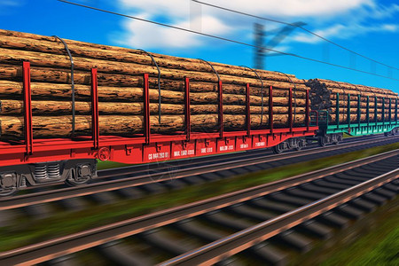 带木材的货运火车图片