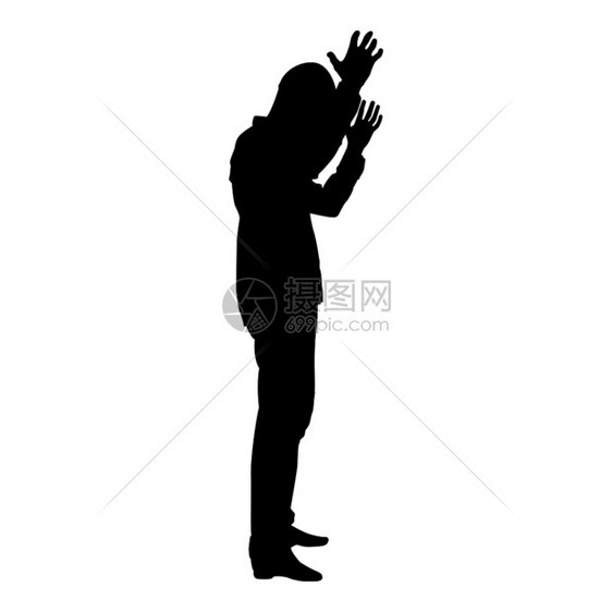 男人举起手来用黑色矢量显示平板风格的简单图像这对我来说是什么问题图片