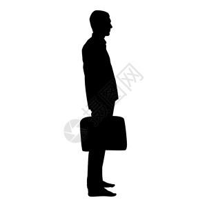 拥有公文包的商人站在男手拿着一个商业袋手拿着一个商业袋上面印着黑色的颜向量图标展示平板风格的简单图像图片