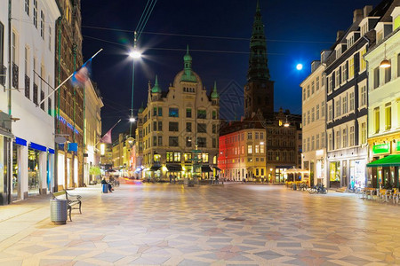 丹麦哥本哈根旧城景色夜图片