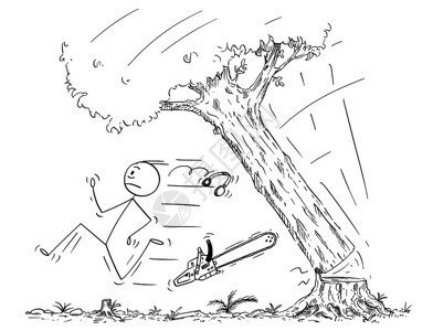 卡通棒绘制伐木工人逃离落树而伐木工人的概念插图失败或错误的比喻Lumberbrack的卡通从倒树而来infowhatsthis图片