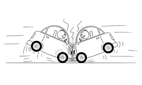 两辆汽车正面撞事故的概念说明图图片