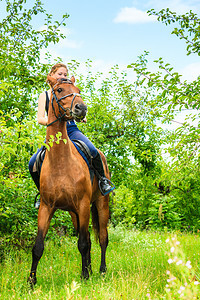 年轻女人在阳光明媚的春日上骑马年轻女人图片