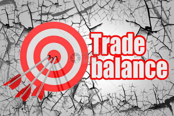 贸易平衡单词红箭和棋盘3D图片