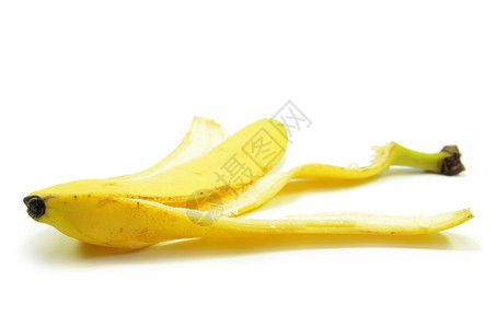 白色背景孤立的黄香蕉皮图片