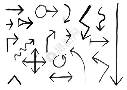 翅膀黑色刷子和墨水艺术的粗手绘出一套箭头黑色墨水画出一套箭头背景