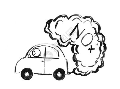 从汽车废气中抽出烟雾进入空气的黑刷和墨水艺术粗手画NOx或氮氧化物污染的环境概念黑色墨水绘制产生NOx空气污染的汽车图片