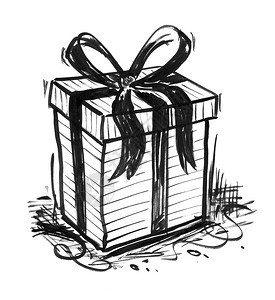 黑色笔和墨水包装的圣诞礼物盒或的黑色墨水手绘画包装的圣诞礼物盒黑色墨水手绘画图片