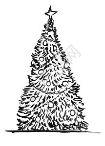 绘画圣诞树的黑色墨水甘格艺术手画圣诞树图片