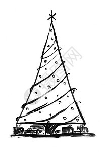 绘画圣诞树的黑色墨水甘格艺术手画圣诞树图片