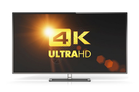 数字电视屏幕技术概念4KUltraHD电视或计算机PC显示器在白色背景上单独显示产生反射效果图片
