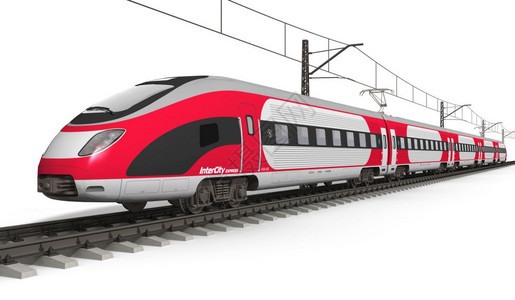铁路和运输工业概念红色现代高速电动简化快铁路车列以白色背景隔离图片