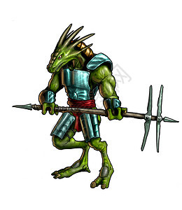 概念艺术数字幻想绘画或用战斧和盔甲展示蜥蜴勇士图片