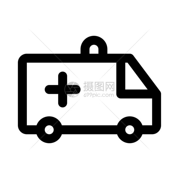 白色背景黑色线条救护车紧急医疗服务图图片