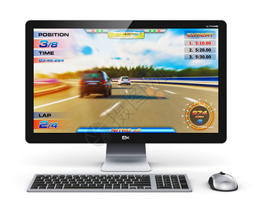 创意抽象计算机游戏和娱乐技术概念现代黑游戏台式电脑PC玩游戏在白色背景上孤立图片