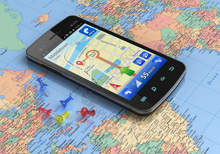 在世界上导航全球定位系统的触摸屏智能手机图片