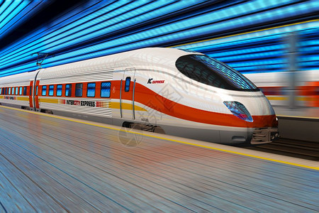 现代高速火车从站出发运动效果模糊图片