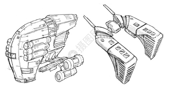 绘画两艘未来宇宙飞船或航天器的图画图片