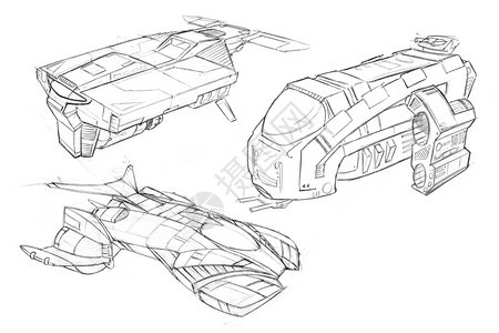 黑铅笔和白概念黑白笔以及一系列未来或宇宙飞船航天器的图画远未来或非宇宙飞船的图画或航天器非宇宙飞船的或图片