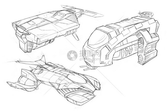 黑铅笔和白概念黑白笔以及一系列未来或宇宙飞船航天器的图画远未来或非宇宙飞船的图画或航天器非宇宙飞船的或图片