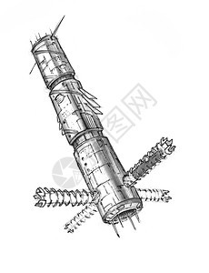 未来空间站或的黑墨和白概念艺术绘画图片