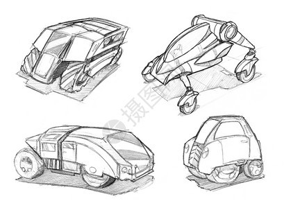 黑铅笔和白概念一组远期或Scifi汽车概念绘画设计图的艺术绘画Pencil概念画一套远期Scifi汽车设计图图片