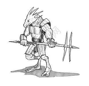 用战斧和盔甲绘画蜥蜴勇士的像图片