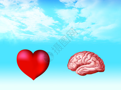与3D脑和D心脏隔离的插图图片