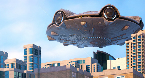 UFO飞过城市3D图例图片