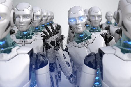 人群聊天不合群3d插图d机器人从群中偷看背景