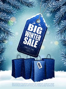 冬季大圣诞销售配有树枝和购物袋图片
