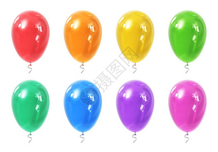 创意抽象庆祝节日的概念3D表示一组彩色闪亮透明的橡胶可充气球或白底孤立的彩色球图片