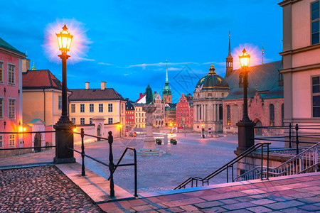 瑞典首都斯德哥尔摩老城GamlaStan的Riddarholmen广场BirgerJarls至rg图片