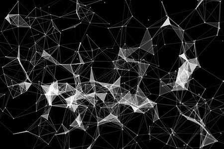 白色数字据和网络连接白数字据和网络连接三角线以及未来技术概念中黑底背景领域3D抽象插图图片