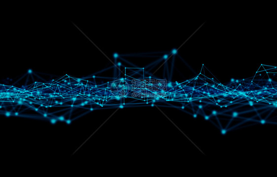 蓝数字据和网络连接的蓝色数字据和网络连接三角线和未来的黑人背景技术概念领域3个抽象插图图片