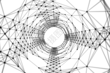 白色带网络连接线路的黑隧道数字计算机技术概念的高背景速度移动3d抽象插图图片