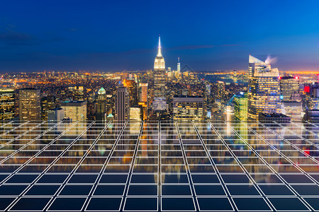 纽约曼哈顿市中心有瓷砖地板的天际线美国金融区和在美国智能城市的商业中心夜里有天梯和高楼大图片