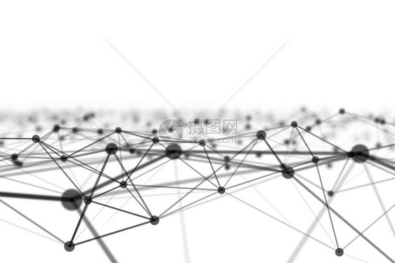 数字据和网络连接三角形线以及未来技术概念中白色背景3D抽象图解领域的数字据和网络连接三角线和领域图片