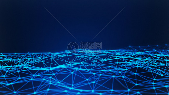 蓝色数字据和网络连接的蓝色数字据和网络连接三角线和蓝背景未来技术概念领域3个抽象插图图片