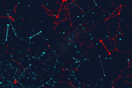蓝色和红数字据网络连接的蓝色和红数字据网络连接三角线和未来技术概念中的黑背景领域3个抽象插图图片