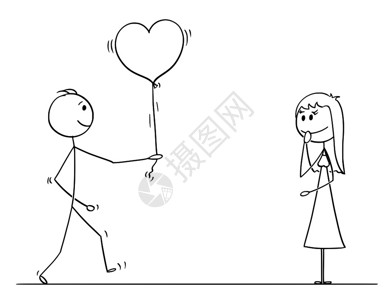 卡通向女士求婚的火柴人矢量插图图片素材