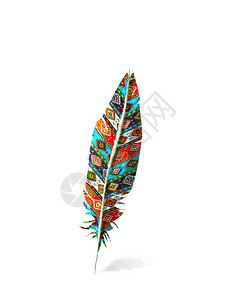 美国印地安人羽毛和白色底的阴影下水彩色风格图画图片