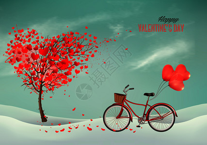 Valentier日背景带有心脏形状的芭蕾和自行车矢量图片