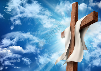 复活或复活节概念木子在天空背景上与云层交叉3d插图图片