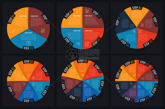 圆形信息模板包含34567和8个元素步骤或选项工作流程或图数据振动矢量eps10插图图片