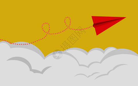 红纸飞机在黄色背景下飞3D投影图片