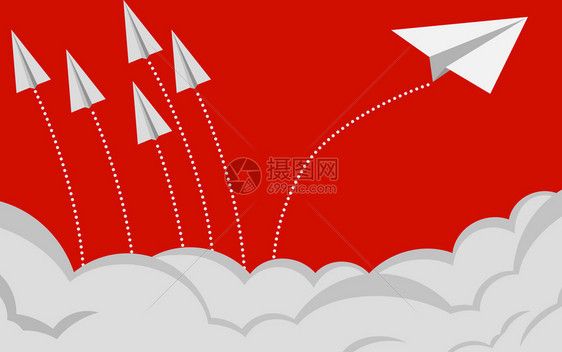 纸飞机在天空中改变方向的3d投影图片