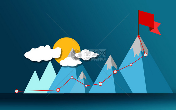 成功之路在山峰上挂旗3D图片
