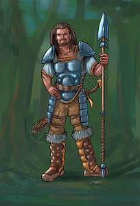 概念艺术数字绘画或用长矛盔甲的幻想勇士猎手插图图片