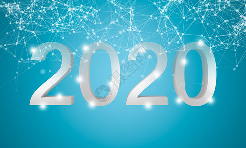 20年新快乐白文本蓝色背景有颗粒网络连接线3d插图背景图片